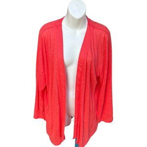 J. Jill Love Linen Open Front Cardigan Long Sleeve Coral Red Petite Size Large